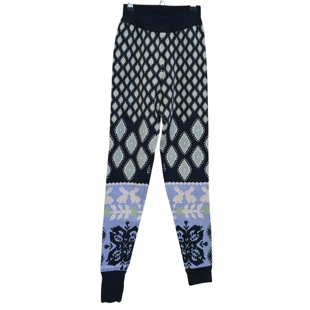 Free People Snow Bunny Knit SET Cardigan & Leggings XS Blue Lounge Nordic Indie